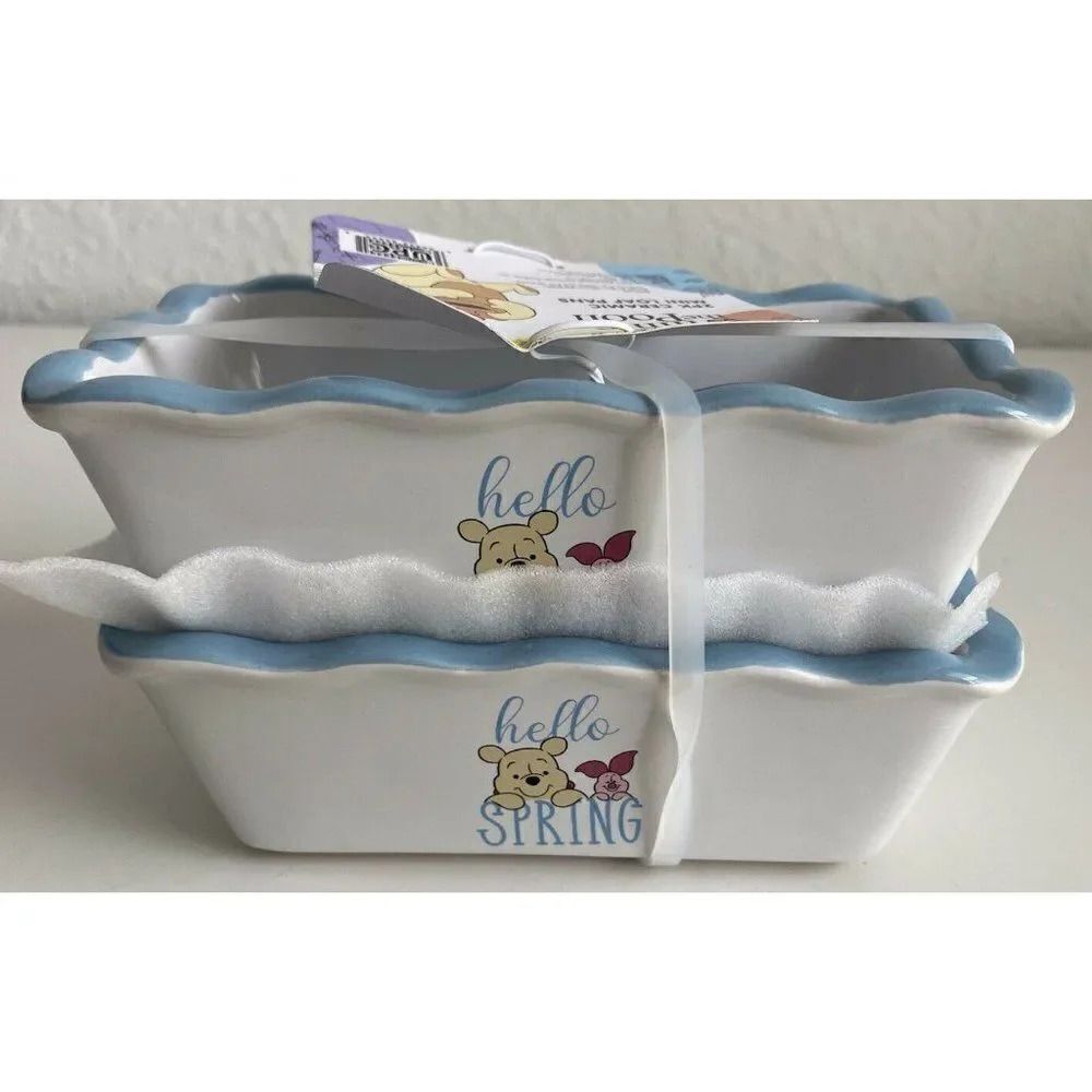 2 Pk Disney Winnie The Pooh MINI Loaf Bread Pan “Hello Spring” Piglet NEW